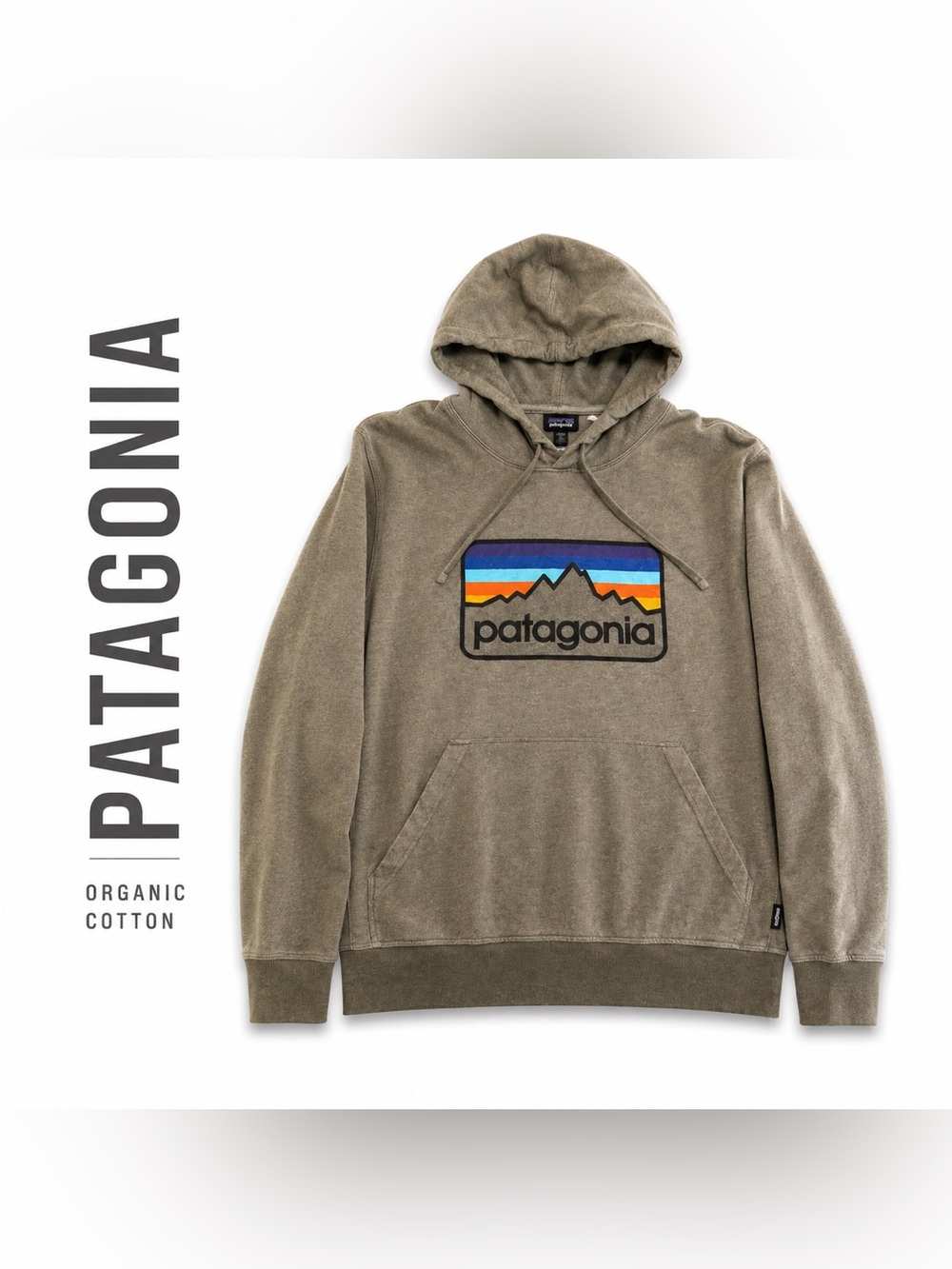Patagonia Organic Cotton Logo Hoodie Men’s S Olive Gray Pullover
